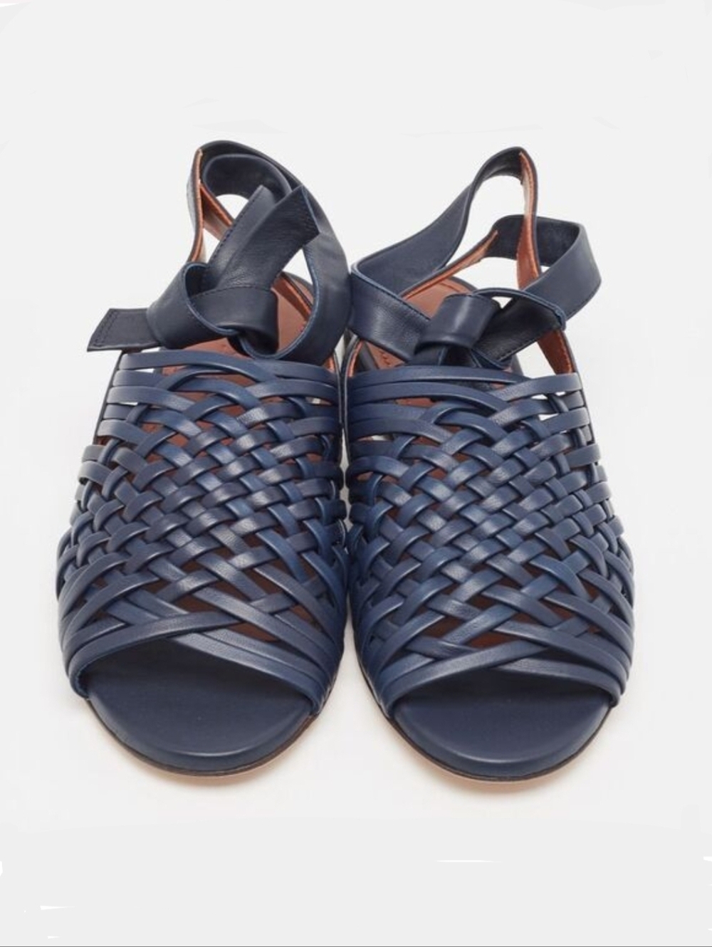 Loro Piana Blue Woven Leather Kristin Flat Sandals Size 38 - Picture 5 of 16